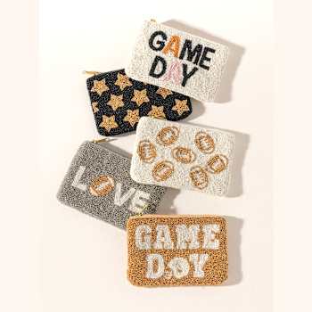Shiraleah Helmet "GAME DAY" Glass Beaded Zip Pouch, Gold color