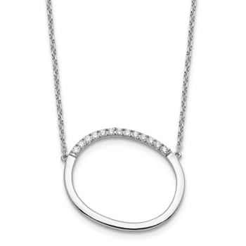 Rhodium Over 14k White Gold Sideways Diamond Initial O Pendant Cable
Link 18 Inch Necklace
