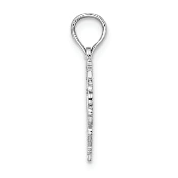 Rhodium Over 10K White Gold Textured Heart with Lace Trim Charm