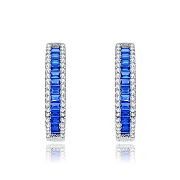 Sapphire Color CZ Hoop Earrings In Sterling Silver