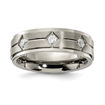 White Cubic Zirconia Titanium 7mm Men's Band Ring