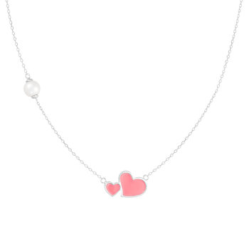 6.5-7mm Off Round White Cultured Freshwater Pearl and Pink enamel
Rhodium Over Sterling Necklace