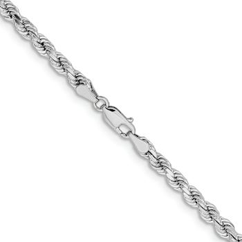 Rhodium Over 14k White Gold 4.25mm Solid Diamond-Cut Rope 30 Inch Chain