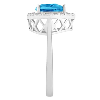 8x5mm Pear Shape Swiss Blue Topaz And White Topaz Accents Rhodium Over
Sterling Silver Halo Ring