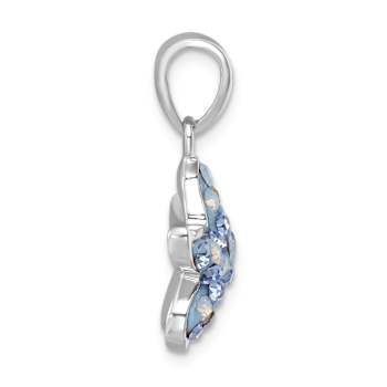 Rhodium Over Sterling Silver Polished Blue Crystal Starfish Pendant