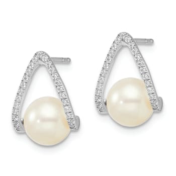Rhodium Over 14K White Gold Polished Freshwater Cultured Pear Post Earrings