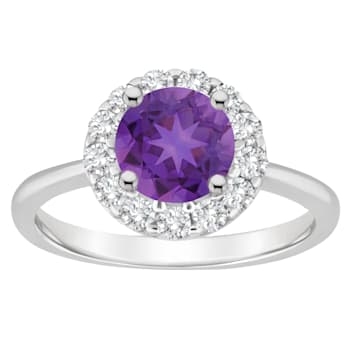 7mm Round Amethyst And White Topaz Accents Rhodium Over Sterling Silver
Halo Ring