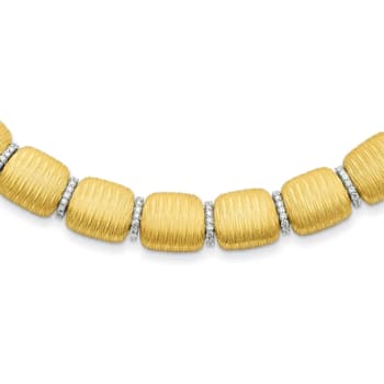 18K Yellow Gold with White Rhodium Diamond Textured 18 Inch Necklace