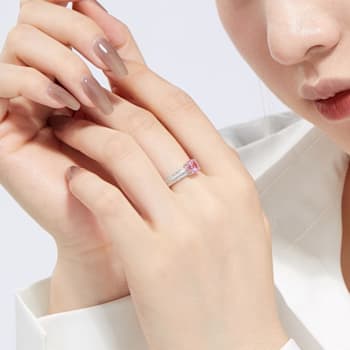 Round Pink and White Cubic Zirconia Sterling Silver Ring