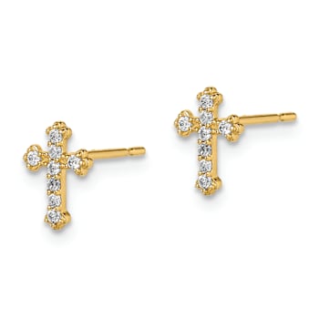 14k Yellow Gold Children's Cubic Zirconia Cross Stud Earrings