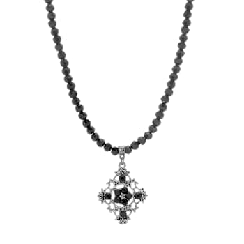 Black Bead Filigree Drop Pendant Necklace 15" Adj.
