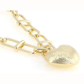 Paperclip Chain Heart Charm Necklace In 18K Gold Over Bronze