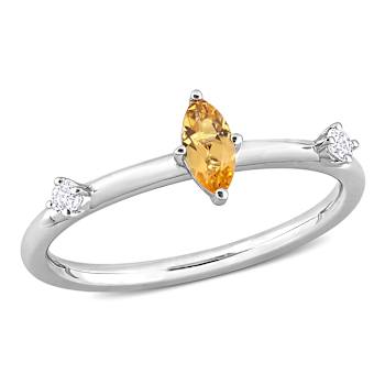 Citrine And White Topaz Three-Stone Station Ring In Sterling Silver