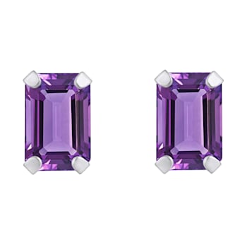 6x4mm Emerald Cut Amethyst Rhodium Over 10k White Gold Stud Earrings
