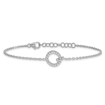 Rhodium Over 14k White Gold Diamond Sideways Letter Q Bracelet