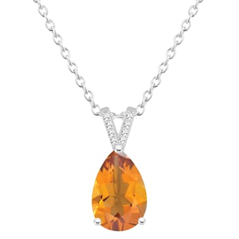 12x8mm Pear Shape Citrine With Diamond Accents Rhodium Over Sterling
Silver Pendant with Chain
