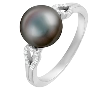 9mm Black Cultured Tahitian Pearl 14K White Gold ring