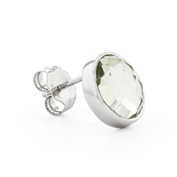 Green Prasiolite Rhodium Over Sterling Silver Stud Earrings 5.00ctw