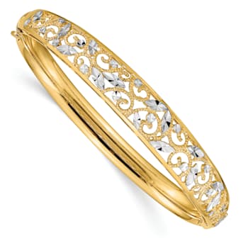 14k Yellow Gold and Rhodium Over 14k White Gold Diamond-Cut 9mm
Graduated Hinged Bangle Bracelet