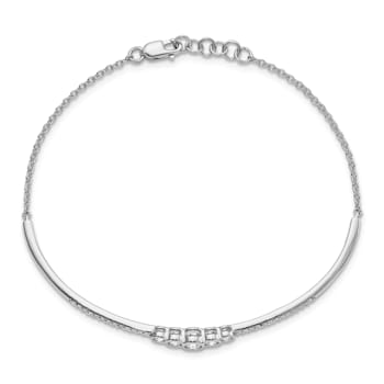Rhodium Over 14k White Gold Polished Diamond Bezel Set Bar Bracelet