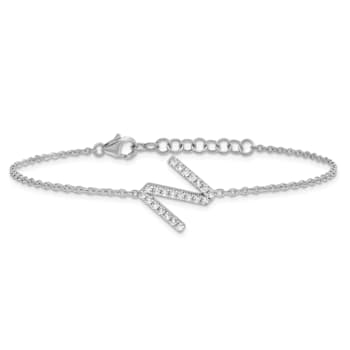 Rhodium Over 14k White Gold Diamond Sideways Letter N Bracelet