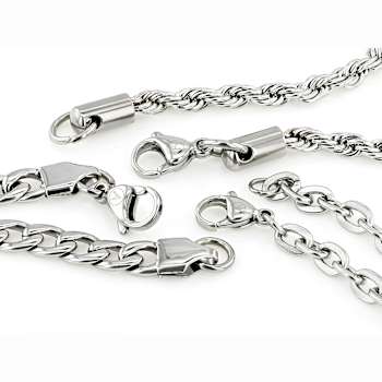 Curb, Rope And Cable Link Bracelet Set Of 3 In Silver-Tone