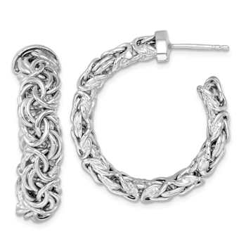Rhodium Over Sterling Silver 7.5mm Byzantine Post C-Hoop Earrings
