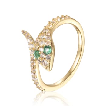 Emerald and White Topaz 14K Yellow Gold Over Sterling Silver Bypass
Snake Ring