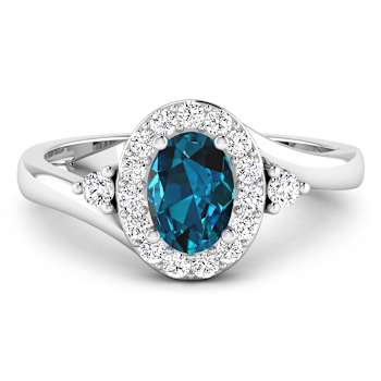 Oval London Blue Topaz and Diamond 14K White Gold Halo Ring 0.97 ctw