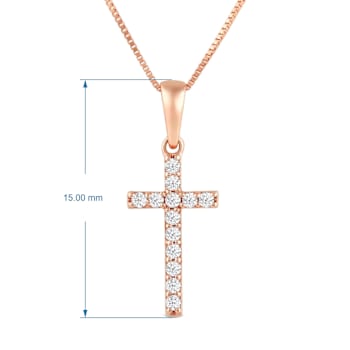White Cubic Zirconia 14k Rose Gold Cross Pendant With Chain 0.30ctw