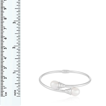 9.5-10mm White Cultured Freshwater Pearl Silver  Bracelet