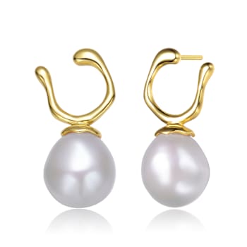 Pear Shape Freshwater Pearl Drop Earrings In 14K Gold Over Sterling Silver