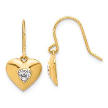 14k Yellow Gold and Rhodium Over 14k Yellow Gold Diamond-Cut Heart
Dangle Earrings