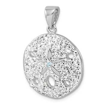 Rhodium Over Sterling Silver Polished Crystal Sand Dollar Pendant