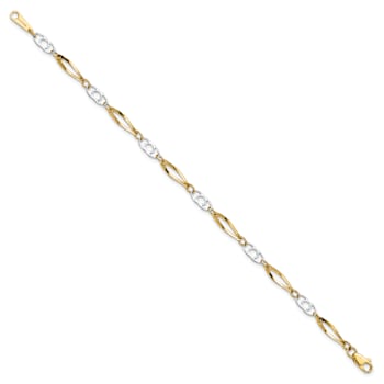 10k Yellow Gold and 10k White Gold 3mm Polished Fancy Link Bracelet