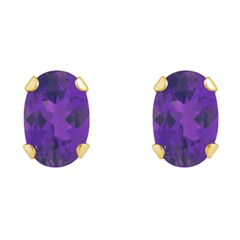 6x4mm Oval Amethyst 10k Yellow Gold Stud Earrings