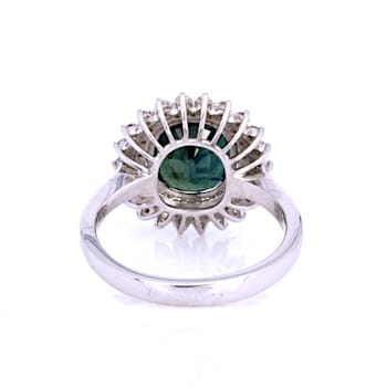5.15 Ctw Green Sapphire and 0.70 Ctw White Diamond Ring in 18K WG