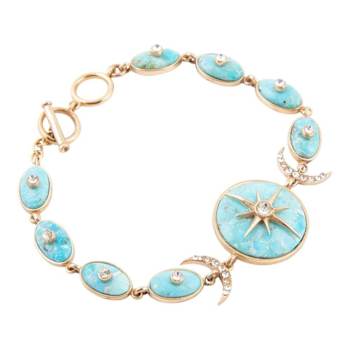 Barse Jewelry Blue Composite Turquoise Gold Tone Celestial Link Bracelet