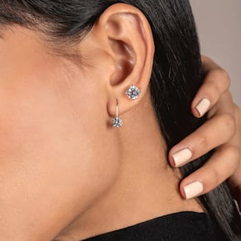 White Cubic Zirconia 14k White Gold Earrings With Velvet Gift Box 1.00ctw