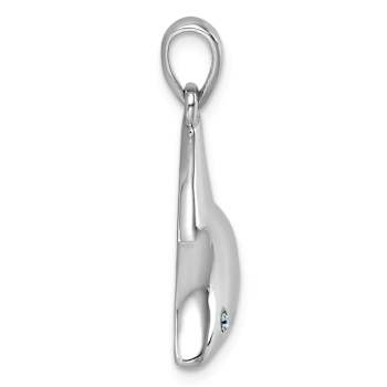 Rhodium Over Sterling Silver Polished Crystal Eye Shark Pendant