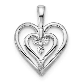Rhodium Over 14k White Gold Polished Heart Diamond Pendant
