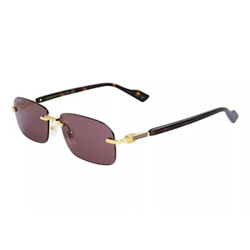 Gucci Gold Tone and Brown Havana Frame / Brown Lens Rectangular Sunglasses