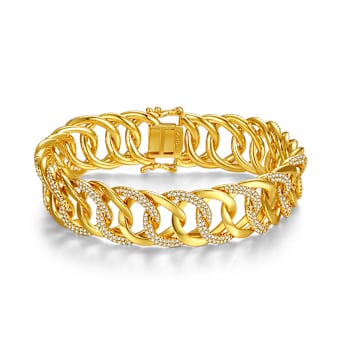 CZ Interlocking Slinky Link Chain Bracelet In 14K Gold Over Brass