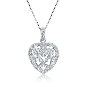 CZ Intricate Heart Pendant Necklace In Sterling Silver