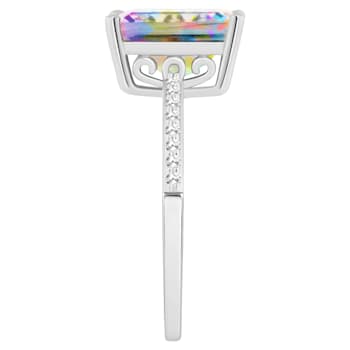 10x8mm Emerald Cut Mystic Topaz and 1/10 ctw Diamond Rhodium Over
Sterling Silver Ring