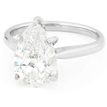 Lab-Grown Diamond Pear Shape Solitaire Ring In 14K White Gold 3.00ct