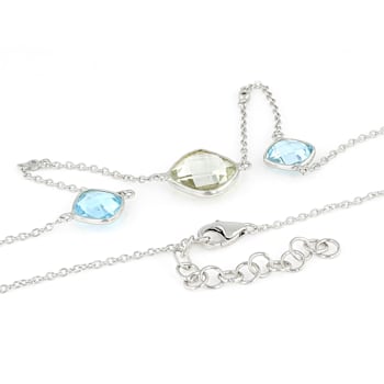 9mm Blue Topaz and 12mm Cushion cut  Prasiolite Sterling Silver Necklace 10ctw