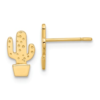 14k Yellow Gold Polished and Textured Cactus Stud Earrings