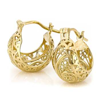 Chunky Filigree Hoop Earrings In 18K Gold Over Sterling Silver