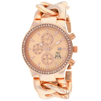 Jivago Women's Lev Rose Dial Crystal Bezel Rose Stainless Steel Watch